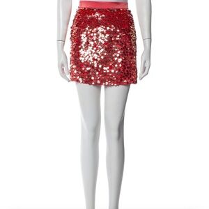 Alice + Olivia silk sequin sparkle miniskirt red and gold